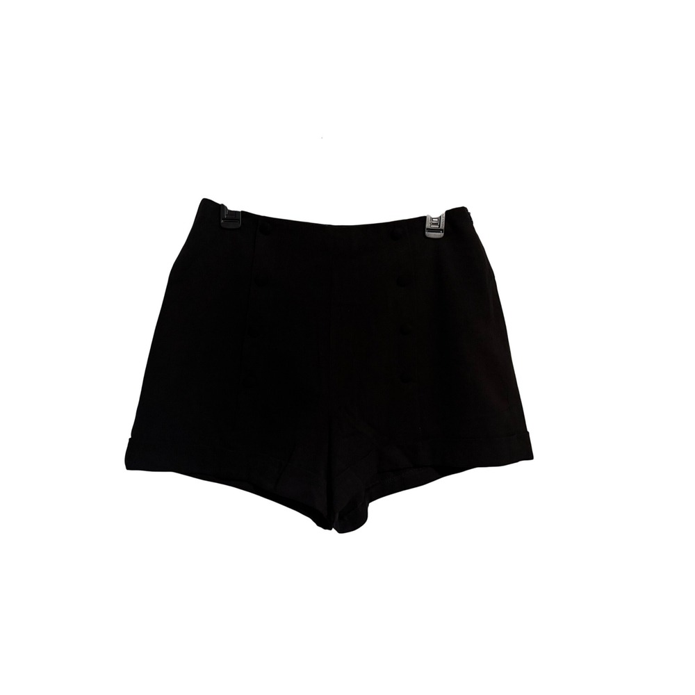America Rag Black High Waist Dressy Shorts‎ Cuffed Hem Career Button Accent